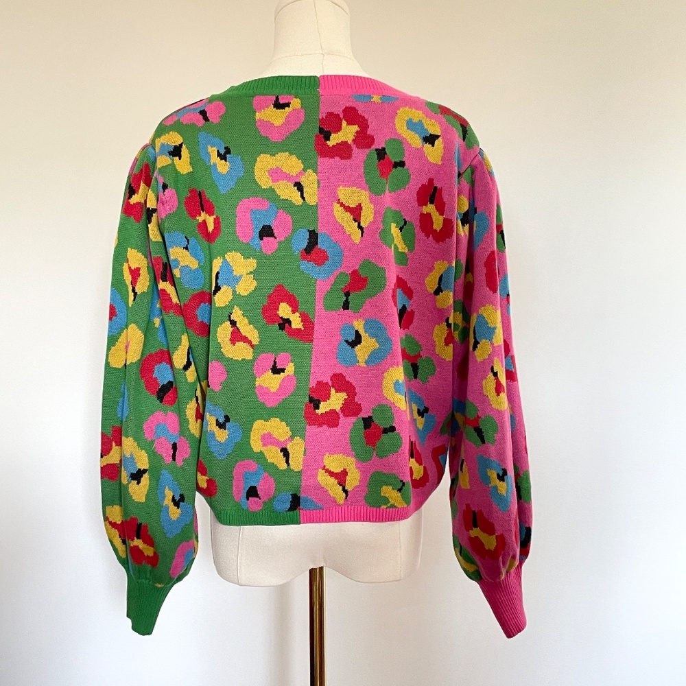 Farm Rio Colorful Leopard Sweater Women L Knit Artsy Bold Maximalist Colorful - Picture 5 of 11